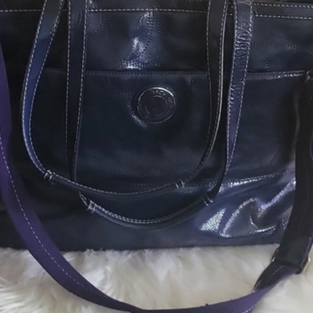 Coach Blue Signature Stitched Patent Leather Large Shoulder/cross Body Bag